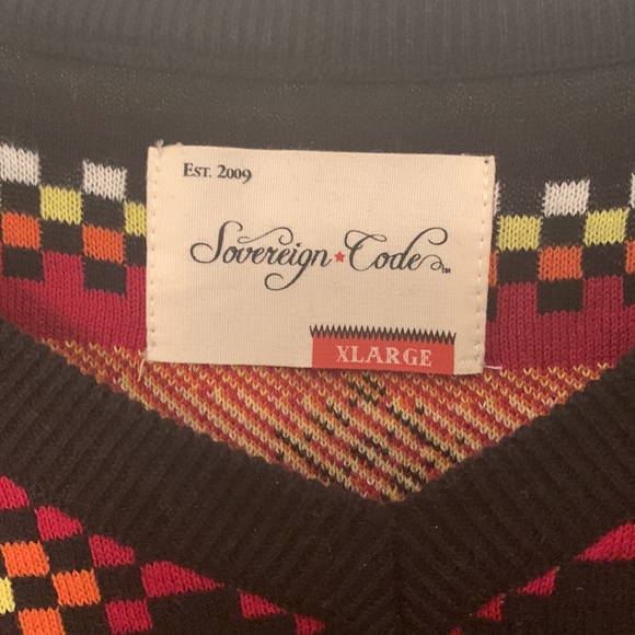 Karmaloop Sovereign Code Mens XL Black-Red-Orange-Yellow-Blue V-neck Sweater - Picture 4 of 4